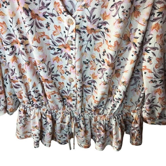 Melloday women’s V-neck floral popover peasant blouse size M 3/4 sleeve - Picture 3 of 9